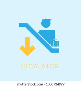 down escalator, icon or sign for airport prohibited 