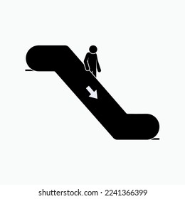 Down Escalator Icon. Transportation between Floors in Highrise Building, Elevator Symbol.