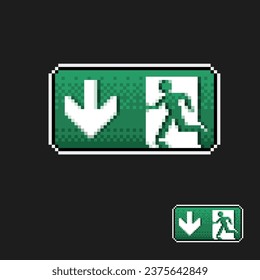 down exit sign in pixel art style