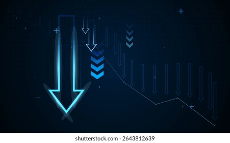 Down fall chart against the background. groups of blue arrows falling concept design showcases multiple arrows rising, symbolizing low prices concept vectors