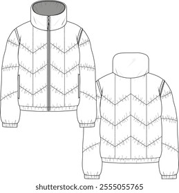 Down Filled Relaxed Puffer Jacket Template Vector