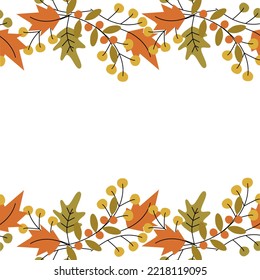 Up and down frame border from autumn plants in trendy light hues. Copyspace. Template for lettering