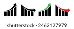 Up and down graph chart vector icon set. growth increase and decrease sign. economy rise and decline symbol. upward or downward trend 
bar chart icon. profit and loss statistics.