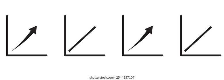 Diagramm-Vektorsymbolsatz nach oben und unten. Wachstum zu- und abnehmen. Symbol für Wirtschaftsaufstieg und -abschwung. Balkendiagramm-Symbol nach oben oder unten. Gewinn- und Verluststatistik.