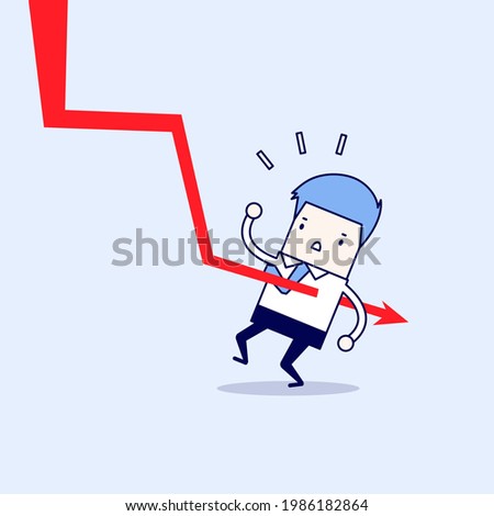 Down graph fall to Businessman. Cartoon character thin line style vector.