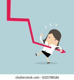 Down graph fall to Businesswoman. vector