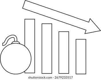 down graph icon and bomb icon with white background.with black lines