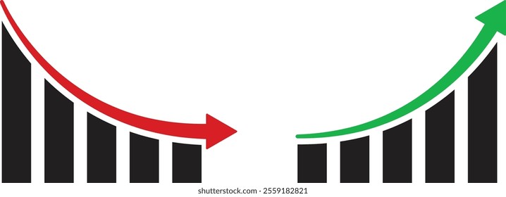 Up and down graph icon collection. Economy, business, finance, stock and income graph symbols up and down. Vector illustration	