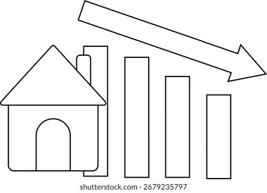 down graph icon and house icon with white background.with black lines