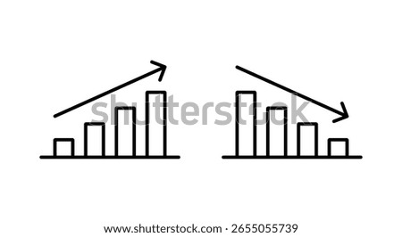 Up and down graph icon in line style. Outline bar chart with uptrend and downtrend arrow symbol