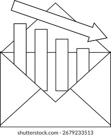 down graph icon and open message icon with white background.with black lines