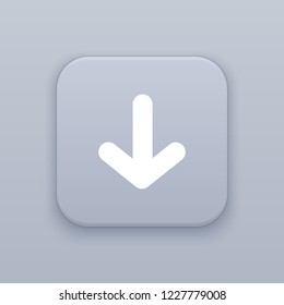 Down, gray vector button with white icon on gray background