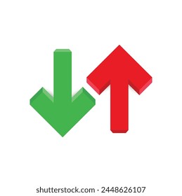 Arriba y abajo flechas verdes y rojas que muestran tendencias crecientes y descendentes del mercado. Ilustración vectorial.	
