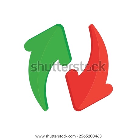 Up and down green and red arrows that showing rising and falling trends of the market. Vector illustration.	