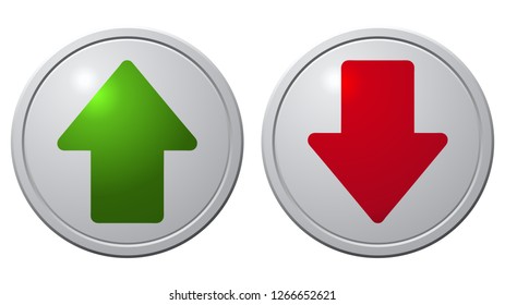 Up and Down Green and Red Glossy Round Arrow Signs.