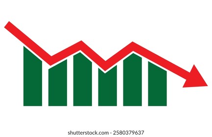 Down growth bar icon vector set. Growth decrease, business bar sign, loss growing, downward trend bar symbol, market chart, unsuccess chart. Vector illustration.