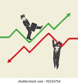 Up and down. Hand drawn illustration with a two businessman.