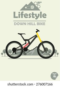 down hill bike on mountain and tree background,cycling on mountain,outdoor sport,down hill bike poster,down hill bike wallpaper