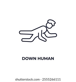 down human outline icon. Linear vector from feelings concept. Thin line down human icon isolated on white background