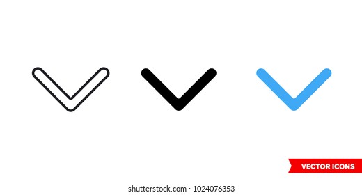 Down icon of 3 types: color, black and white, outline. Isolated vector sign symbol.