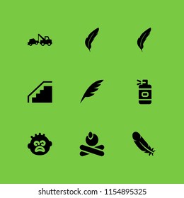 down icon. 9 down set with breakdown, stairs, feather and faint vector icons for web and mobile app