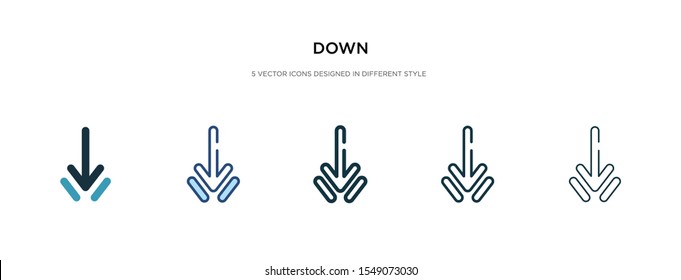 down icon in different style vector illustration. two colored and black down vector icons designed in filled, outline, line and stroke style can be used for web, mobile, ui