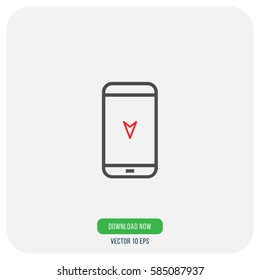 Down icon flat vector on smart phone