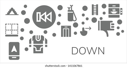 down icon set. 11 filled down icons.  Simple modern icons about  - Ladder, Previous, Bottom, Lift, Arrow, Swipe right, Tunic, Thumbs down, Elevator