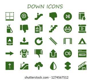  down icon set. 30 filled down icons. Simple modern icons about  - Bottom, Positive, Escalator, Dislike, Next, Download, Arrow, Menu, Stairs, Yahoo, Scroll, Redo, Ladder, Tunic