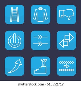 Down icon. set of 9 outline down icons such as sweater, ladder, dislike, switch off, arrow, man on stairs