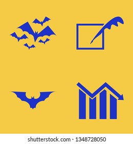 down icon set with descending graph, feather and bat vector illustration