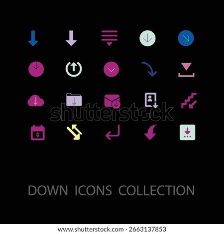 Down icons collection in fill