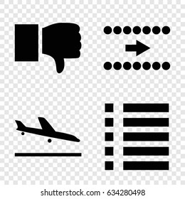 Down icons set. set of 4 down filled icons such as plane landing, menu, arrow