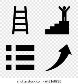 Down icons set. set of 4 down filled icons such as ladder, man on stairs, arrow up