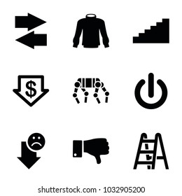 Down icons. set of 9 editable filled down icons such as dislike, stairs, switch off, sweater, ladder