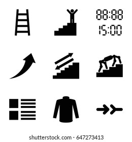 Down icons set. set of 9 down filled icons such as sweater, ladder, arrow, digital time, man on stairs, arrow up, stairs