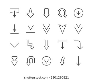 down icons set for web and UIUX design. Vector objects isolated on a white background