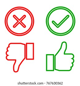 Up and down index finger with check mark and cross - vector