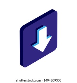 Down isometric 3d vector icon blue