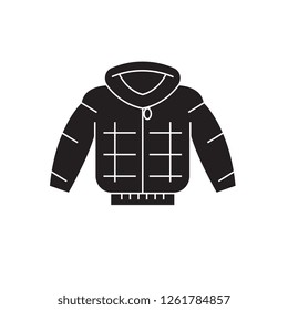 Down jacket black vector concept icon. Down jacket flat illustration, sign