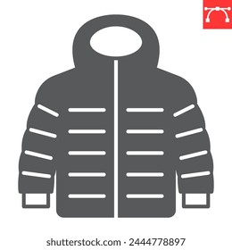 Down jacket glyph icon, clothes and shopping, winter jacket vector icon, vector graphics, editable stroke solid sign, eps 10.