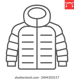 Down jacket line icon, clothes and shopping, winter jacket vector icon, vector graphics, editable stroke outline sign, eps 10.