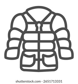 Down jacket with pockets line icon, autumn clothing concept. Vector graphics. Coat for women sign, clothes on white background, outline style icon for mobile or web design