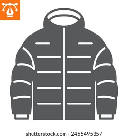 Down jacket solid icon, glyph style icon for web site or mobile app, clothes and shopping, winter jacket vector icon, simple vector illustration, vector graphics with editable strokes.