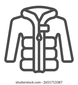 Jaqueta para baixo com ícone de linha de zíper, conceito de roupa de outono. Gráficos vetoriais. Casaco sem capuz de cabeça para homens, sinal de roupas no fundo branco, ícone de estilo de contorno para design móvel ou web