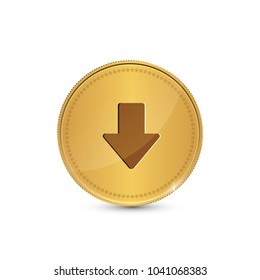 Down Key Circular Vector Gold Web Icon