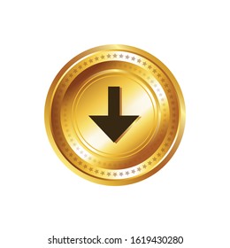 Down Key Circular Vector Gold Web Icon Button