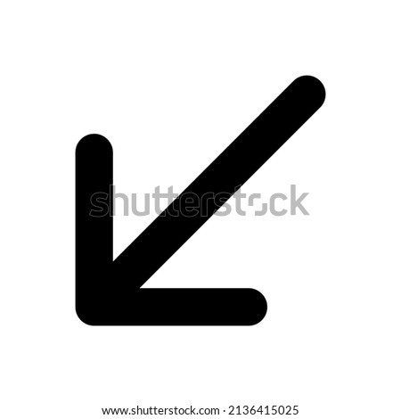 down left arrow icon with black color