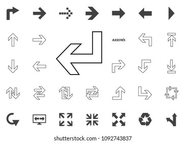 Down and left arrow icon. Arrow vector illustration icons set