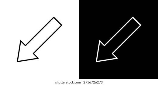 Ícones para baixo à esquerda vetor preto e branco, conjunto de ícones de linha.